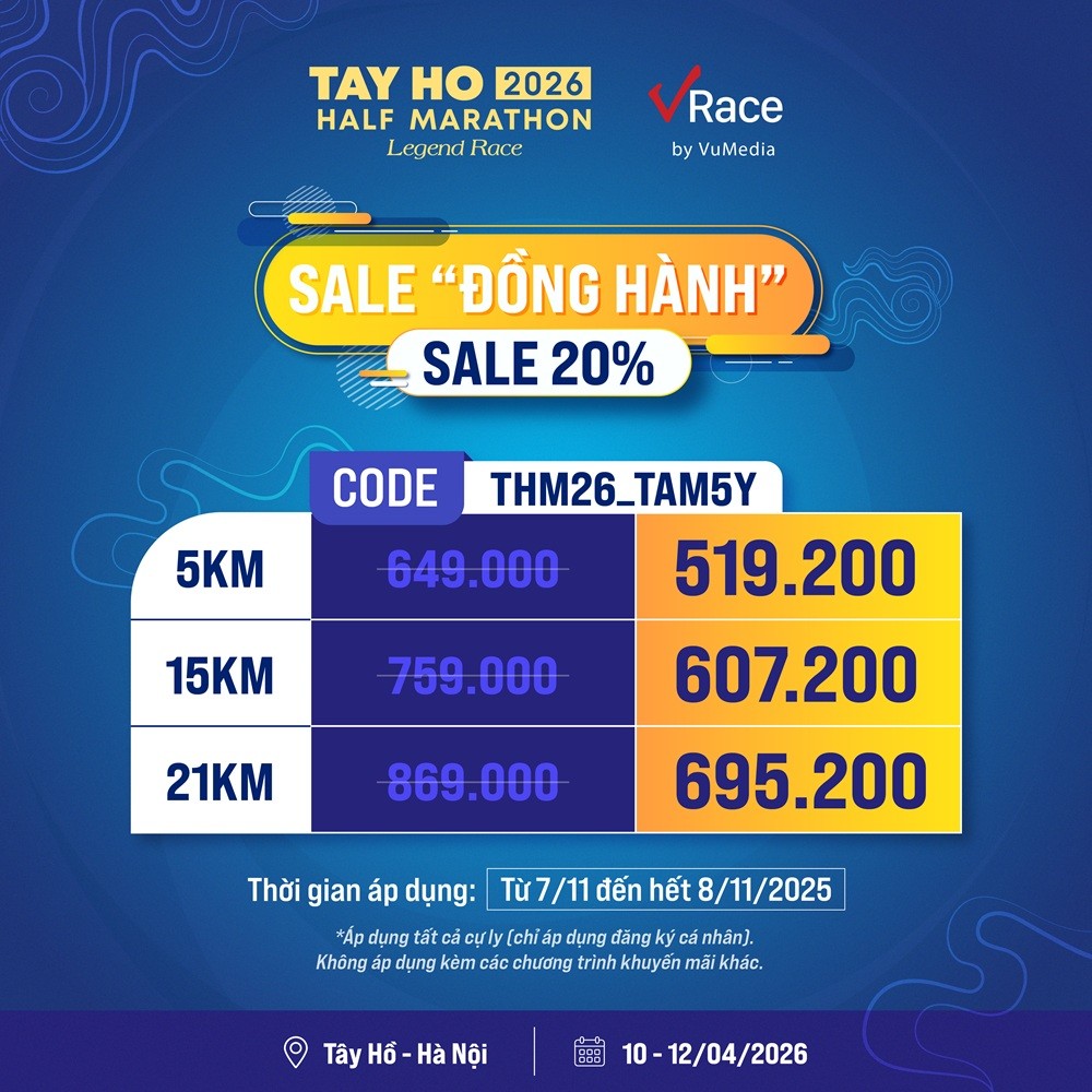 Tay Ho Half Marathon 2026 Sale 20% Tay Ho Half Marathon 2026 Sale 20%